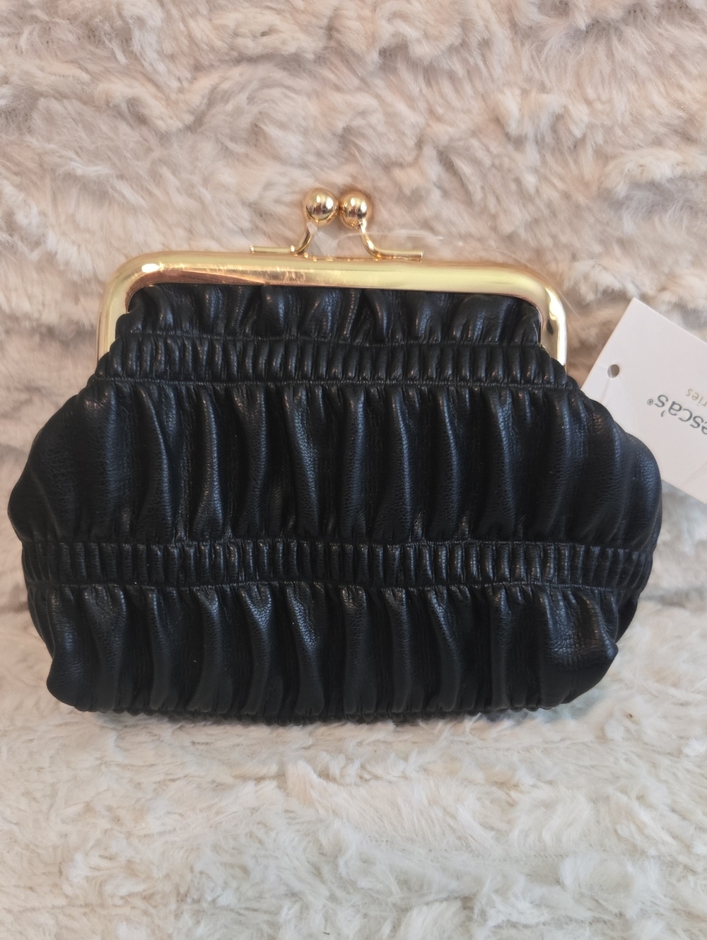 Francesca's Collections Black Ruched Clutch with Gold Kiss-Lock Frame